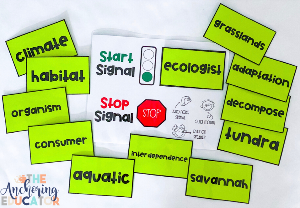 classroom management strategy template for start signal. Includes editable vocabulary word card templates