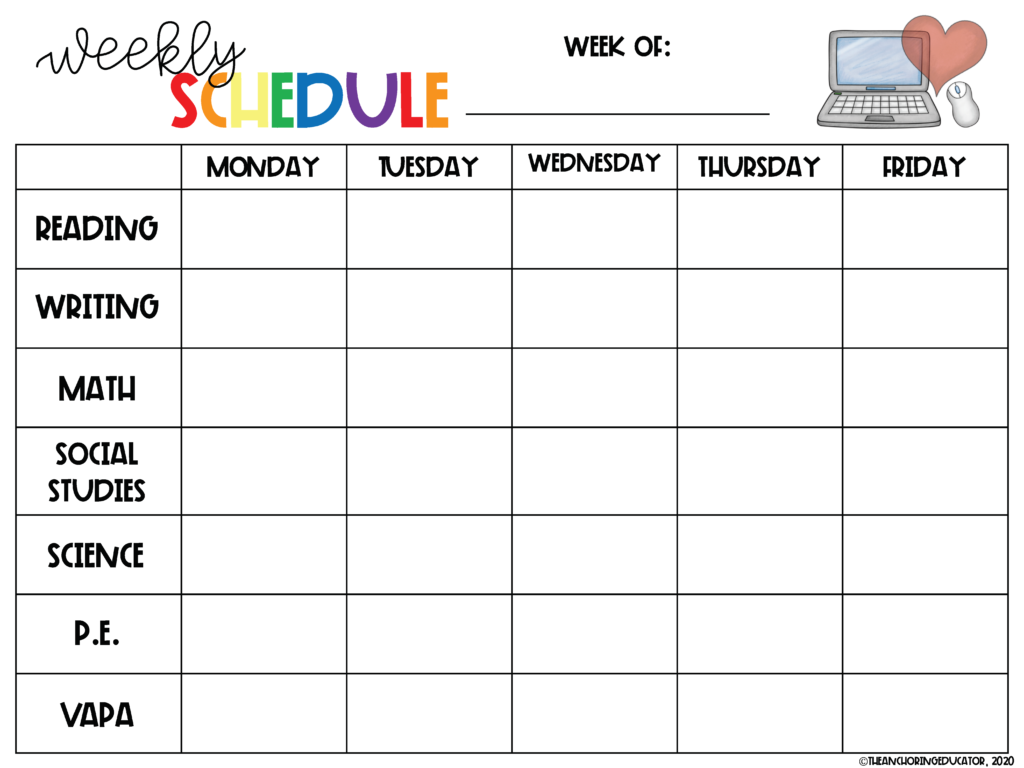 weekly schedule template monday friday