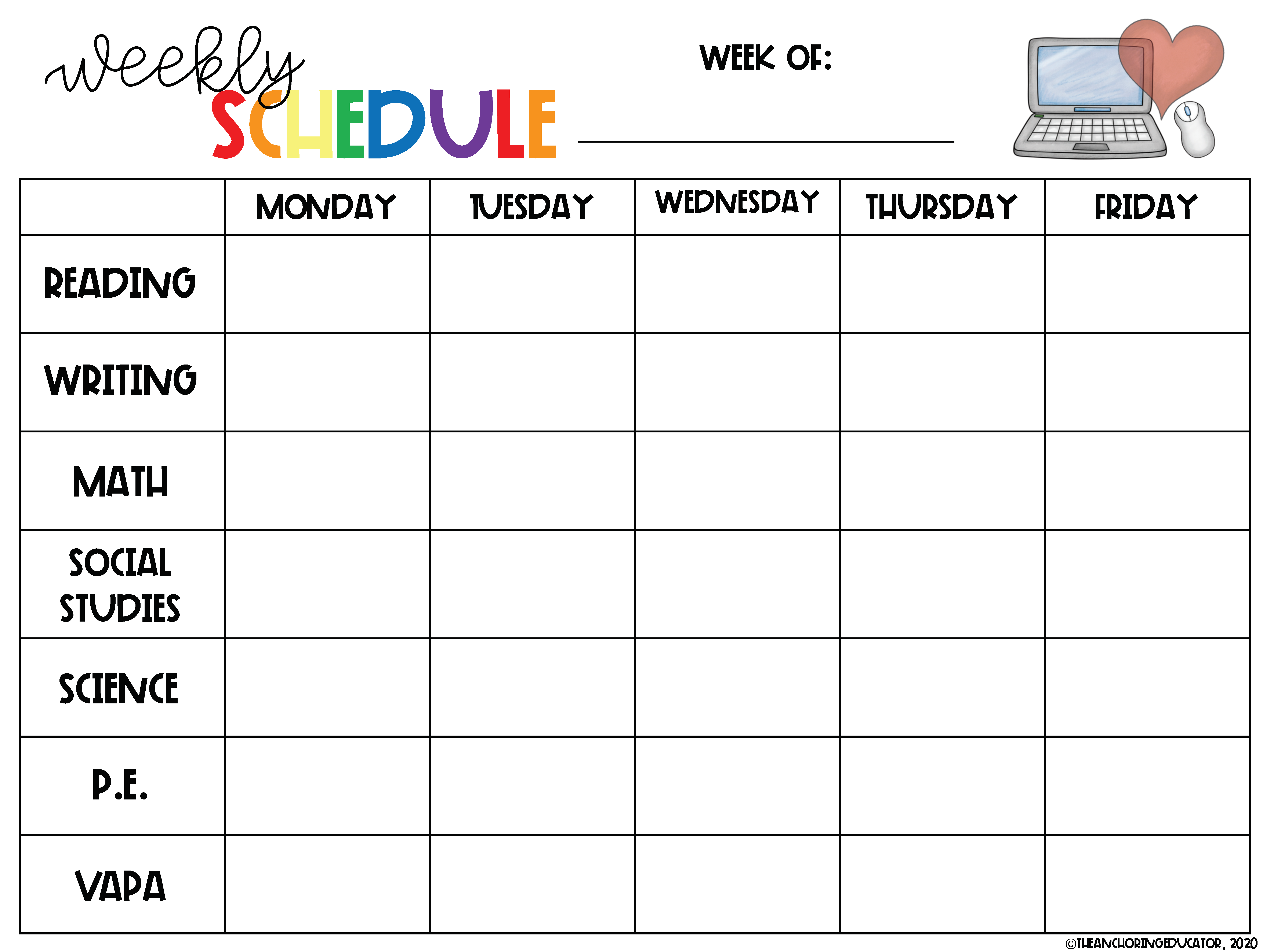 Weekly Schedule Templates for Distance Learning