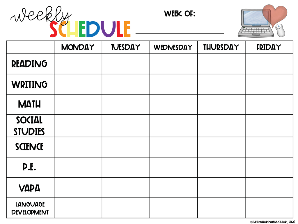 Weekly schedule template