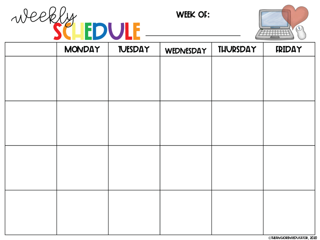 weekly schedule template monday friday