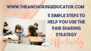 This is a photo of two students speaking to each other with the title 5 simple steps to help you use the pair sharing strategy effectively.